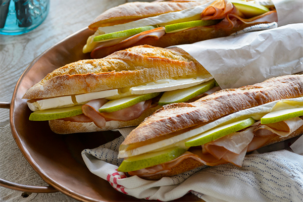 shaved ham and pear sandwich
